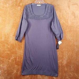 ALPHA MASSIMO REBECCHI Womens Dress Size 50 Gray Pullover Shift Midi Embroidered